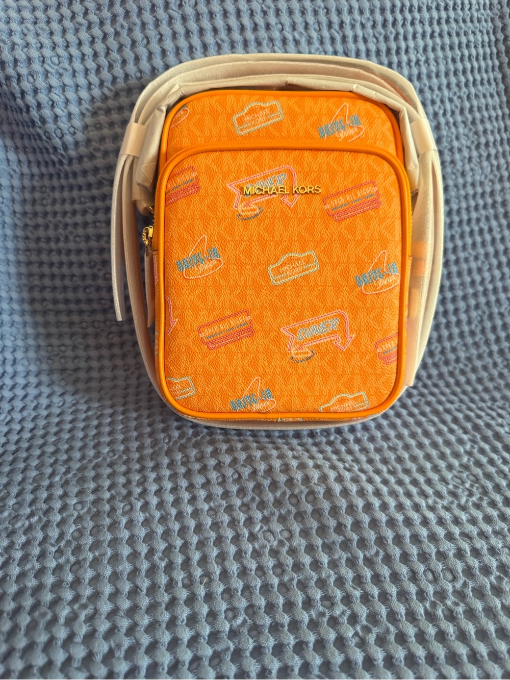 Michael Kors Orange Monogram Mini Crossbody with Multicolor Accents